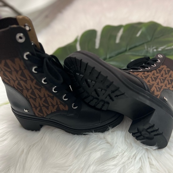 Michael Kors Brea Leather and Logo Jacquard Combat Boot ✨brand new✨ - Picture 7 of 9